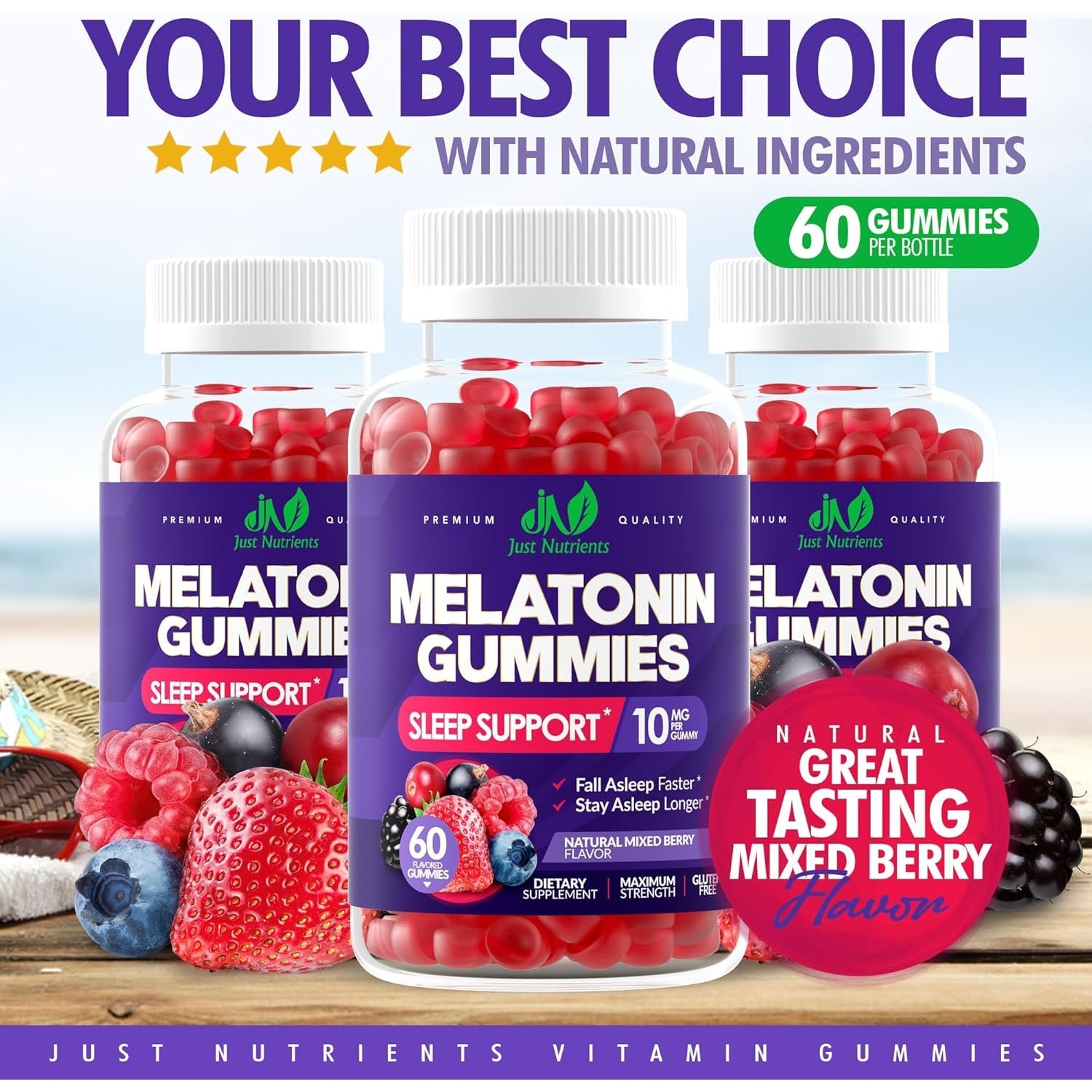Melatonin 10Mg Gummies with 10Mg of Melatonin per Gummy (60 Servings) - Maximum Strength Sleep Support for Adults - Gluten-Free, Non-Gmo, Vegetarian, Great Tasting Mixed Berry Flavor - 60 Servings