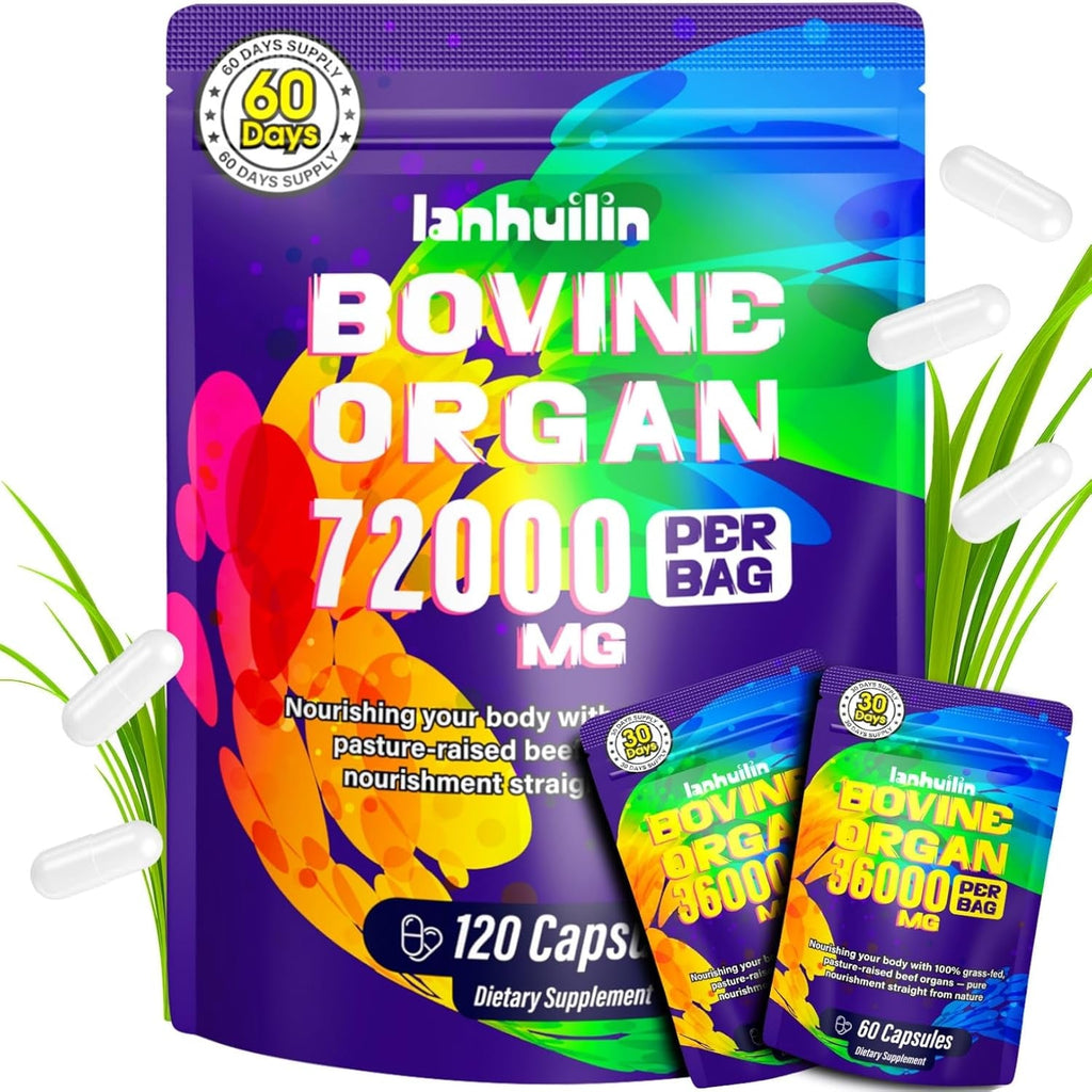 Beef Organ Supplement for Women - 100% Grass Fed Beef Organs with Bovine Liver, Ovary, Uterus, Kidney, Heart & Fallopian Tubes - PMS, Menopause & Energy, Immune & Mood Support, 120 Count