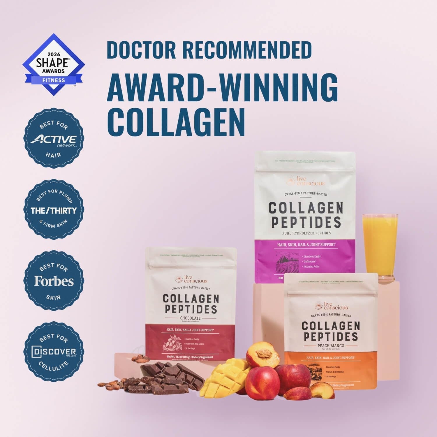 Live Conscious Collagen Peptides Powder - Naturally-Sourced Hydrolyzed Collagen Powder - Hair, Skin, Nail, and Joint Support - Type I & III Grass-Fed Collagen Supplements for Women and Men - 16Oz