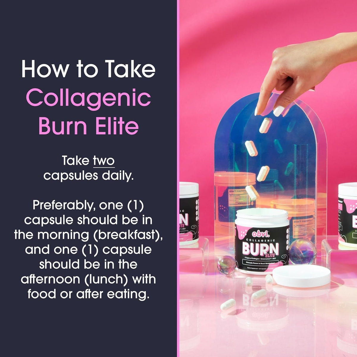 Obvi Burn Elite - Collagen Supplement for Women - Fitness Support - Metabolism Support Supplement - Healthy Mobility - Natural Thermogenic Formula - Gluten-Free - 60 Count (30 Servings)