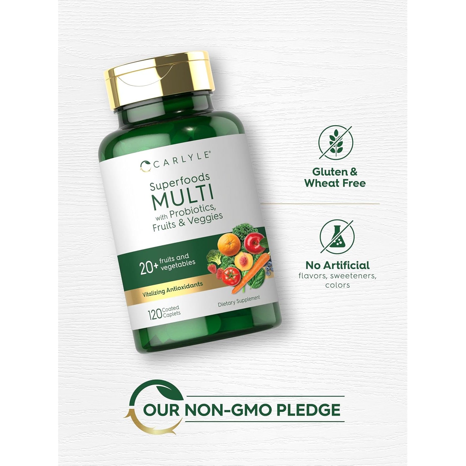 Carlyle Fruits and Veggies Supplement | 120 Count | Superfood Multivitamin with Probiotics | Made with 20 Fruits and Vegetables | Non-Gmo & Gluten Free