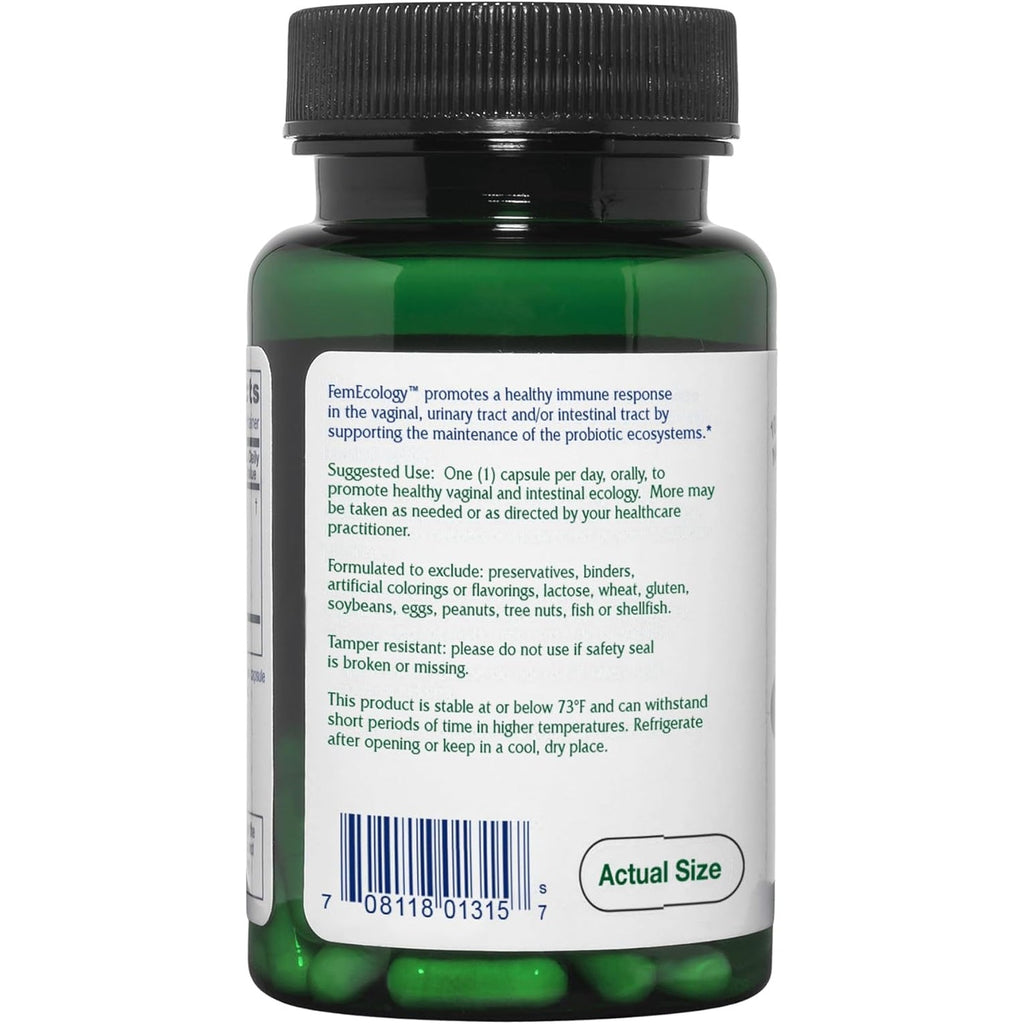 Vitanica Femecology, Vaginal and Intestinal Probiotic Support, Vegetarian, 30 Capsules