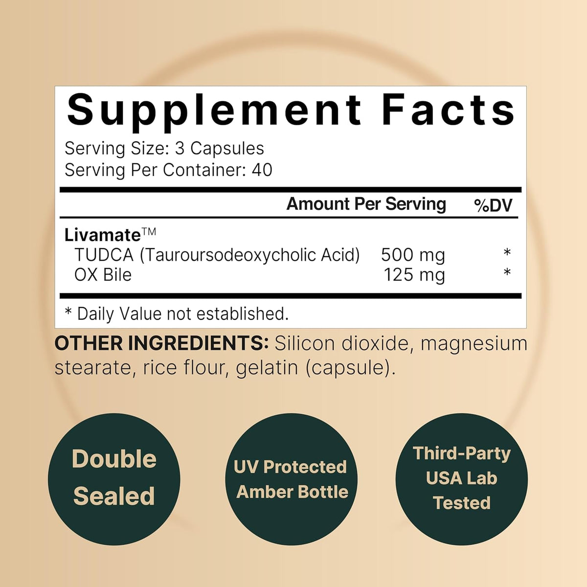 TUDCA 500Mg with OX Bile 125Mg per Serving, 120 Capsules – Bile Salts Support, High Absorption Livamate Formula | Liver Cleanse Detox & Repair Supplement | Natural Bitter Taste – Third Party Tested