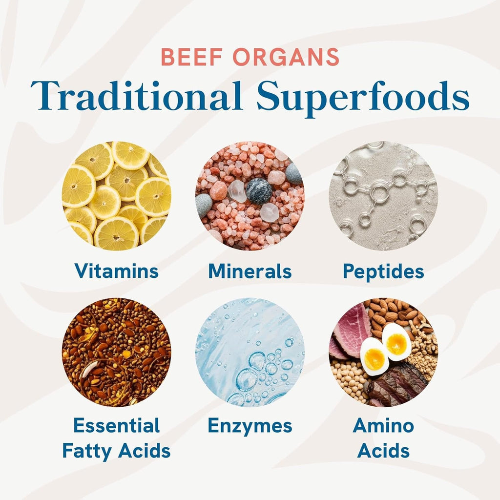 Beef Organ Supplement for Women | Uterus, Ovary, Liver, Spleen, Kidney & Heart | Superfood for Hormone Health & Energy Support | 100% Grass Fed & Pasture Raised Beef Organs for Women | 60 Ct.