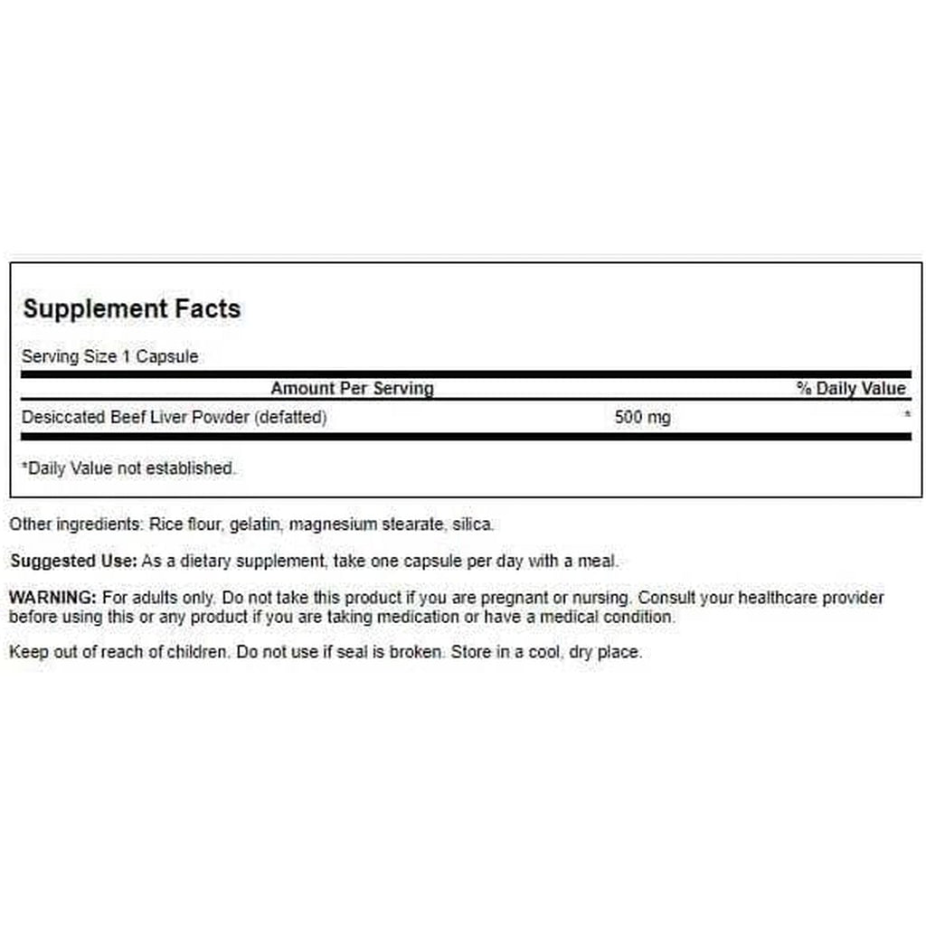 Swanson 100% Pure Defatted Desiccated Beef Liver 500 Milligrams 120 Capsules