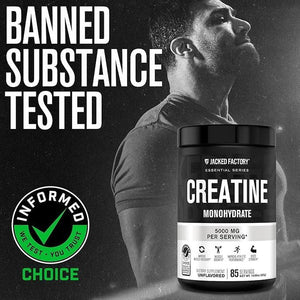 Jacked Factory Creatine Monohydrate Powder 425G - 5G Daily Creatine Supplement for Men and Women, Vegan-Friendly, Third-Party Tested - 85 Servings, Unflavored
