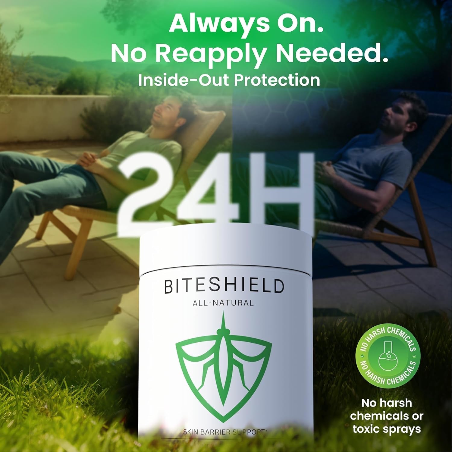 BITESHIELD Mosquito Repellent Pills for Humans — Daily Ingestible Supplement, Plant-Based, 24/7 Protection from Bug Bites — 60 Capsules, No Sprays or DEET