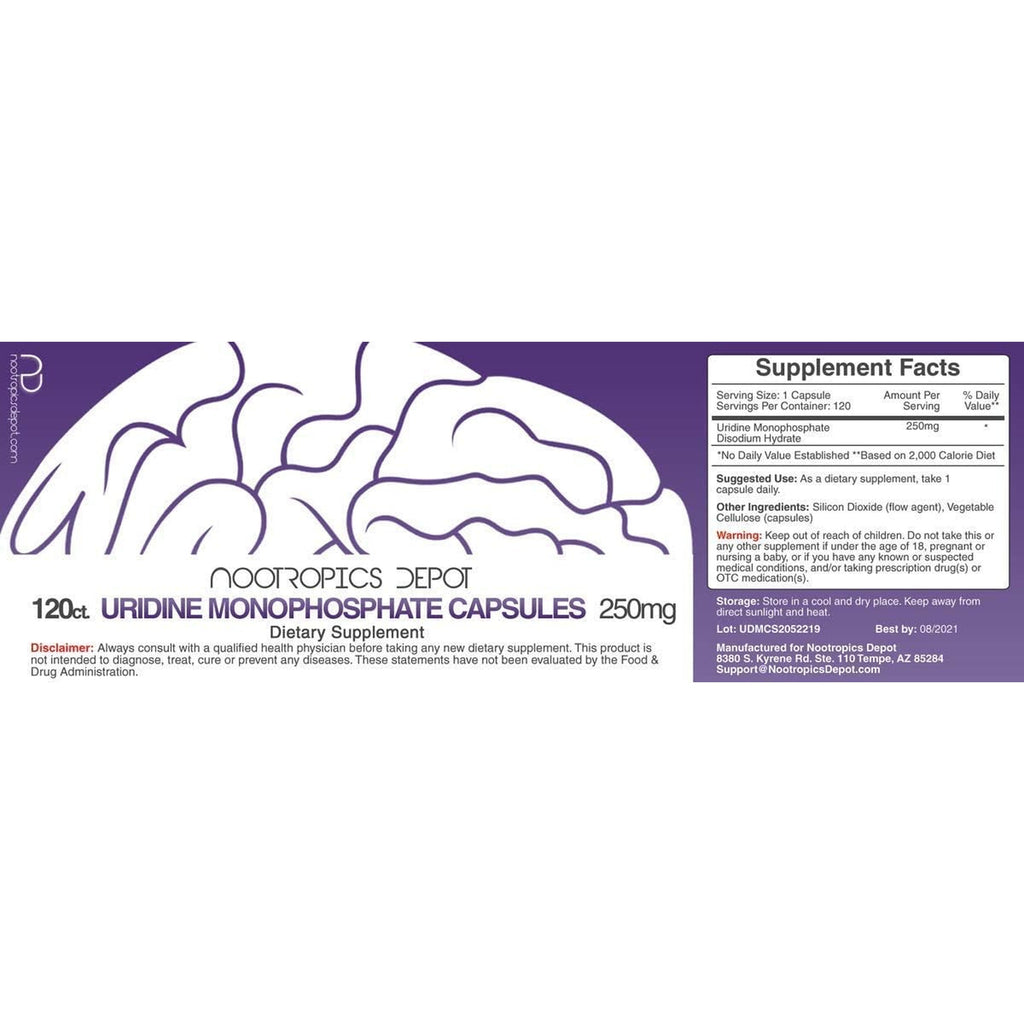 Nootropics Depot | Uridine Monophosphate Capsules | 120 Count | 250Mg