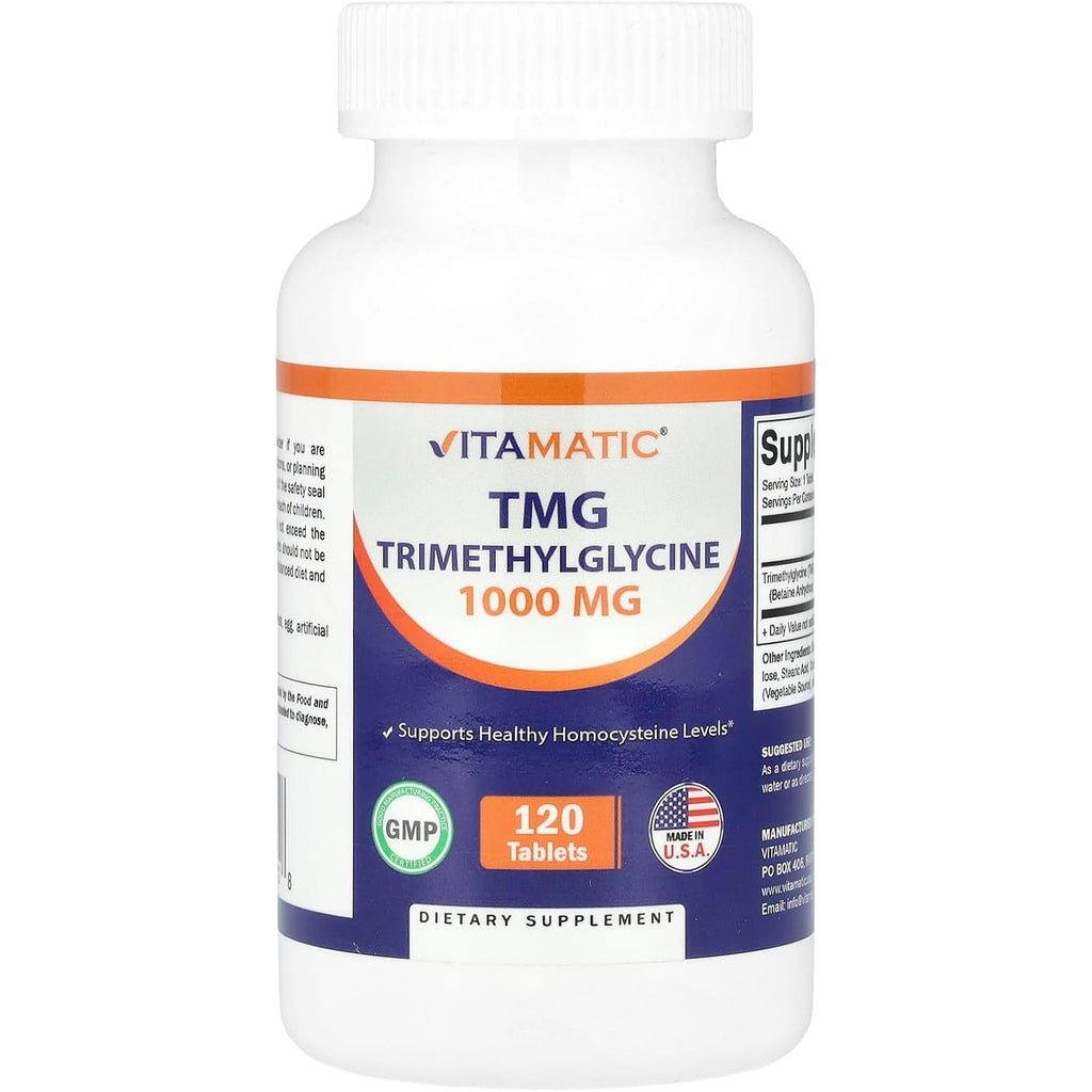 Vitamatic TMG Supplements 1000Mg - Trimethylglycine - Betaine Anhydrous - 120 Tablets - 120 Servings - Non-Gmo & Gluten Free