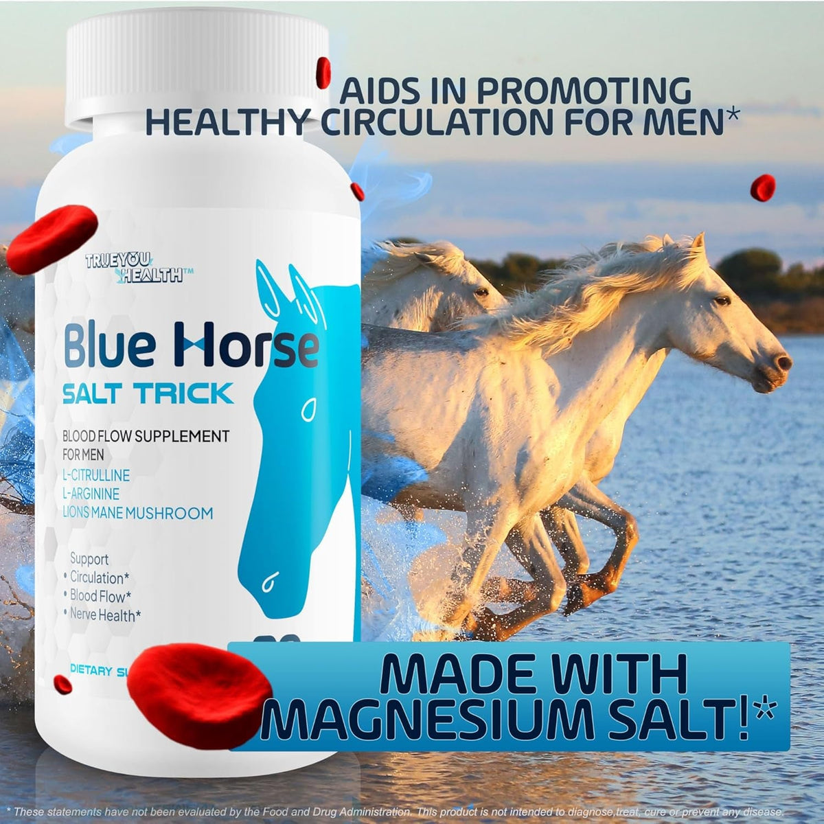 Blue Horse Salt Trick - Our Best Blood Flow Supplement for Men - Our Best Circulation Supplement - Male Circulation Supplements Nitric Oxide Vasodilator to Improve Blood Flow 7 Blue Salt Trick for Men