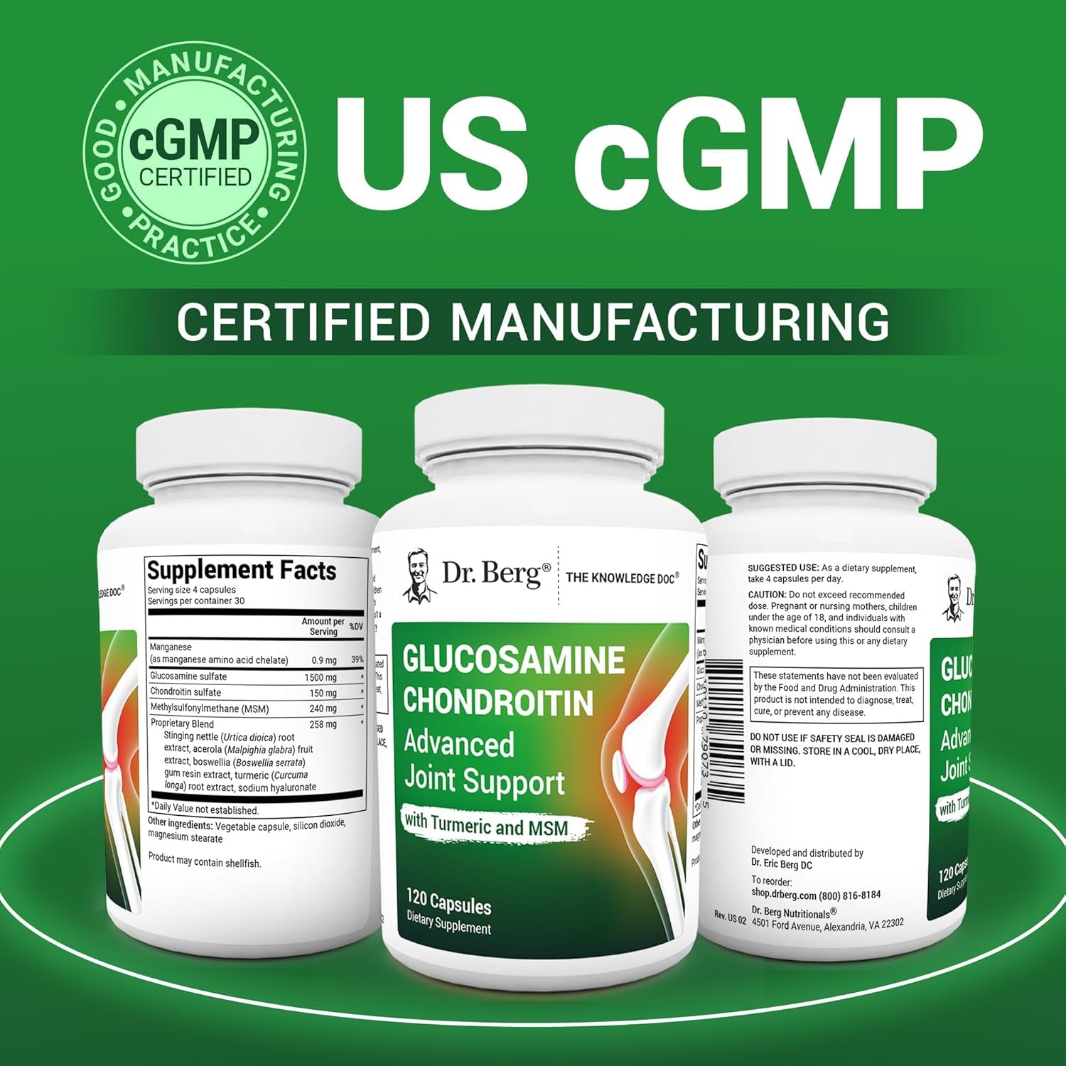Dr. Berg Glucosamine Chondroitin MSM Turmeric & Boswellia - Advanced Joint Support Supplement with 1500 Mg Glucosamine Sulfate - Includes 120 Capsules