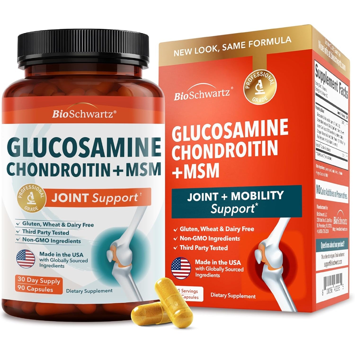 Glucosamine Chondroitin MSM Joint Support Supplement - Collagen Peptides, Turmeric and Ginger, Hyaluronic Acid, Glucosamine Chondroitin Sulfate for Joint Comfort - Gluten Free, Non GMO, 90 Capsules