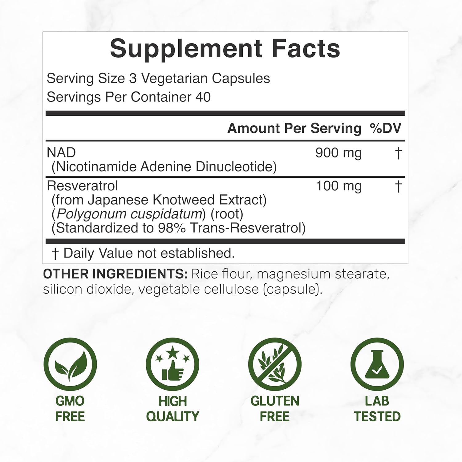 NAD+ Resveratrol Supplement 1,000Mg per Serving, 120 Veggie Capsules | 2-In-1 Extra Strength NMN Supplement Alternative | NAD Supplements for Women & Men | Non-Gmo, Gluten Free