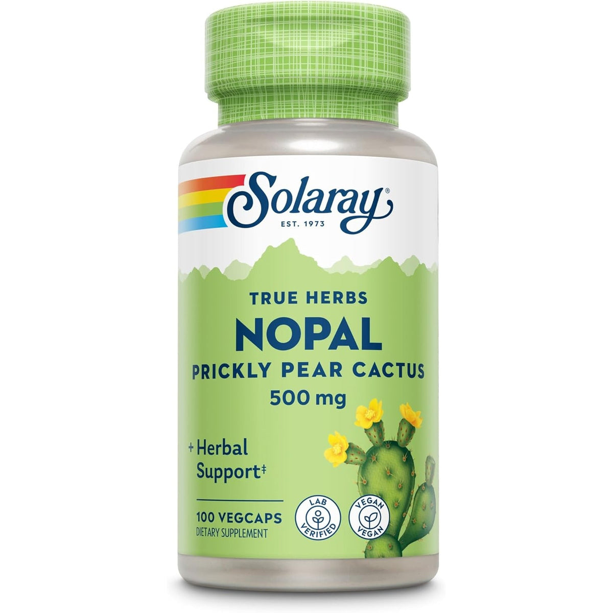SOLARAY Nopal Prickly Pear Cactus Capsules - 500 Mg per Serving, Rich in Naturally Occuring Fiber, Antioxidants, and Carotenoids, Provides Key Nutrients in a Vegan Formula - 100 Count Vegcaps