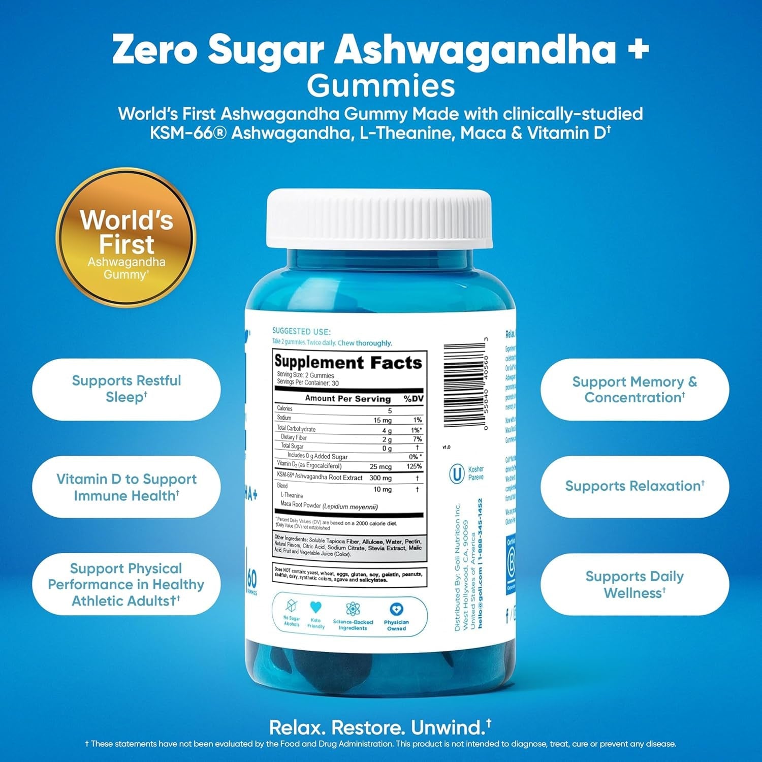 Goli Zero Sugar Trio - World'S First 3-In-1 Pre, Post, Probiotic, Apple Cider Vinegar with Vitamin B12 and Probiotics, Ashwagandha & L-Theanine, Vitamin D Gummies, 90 Count (3-Bottle Set)