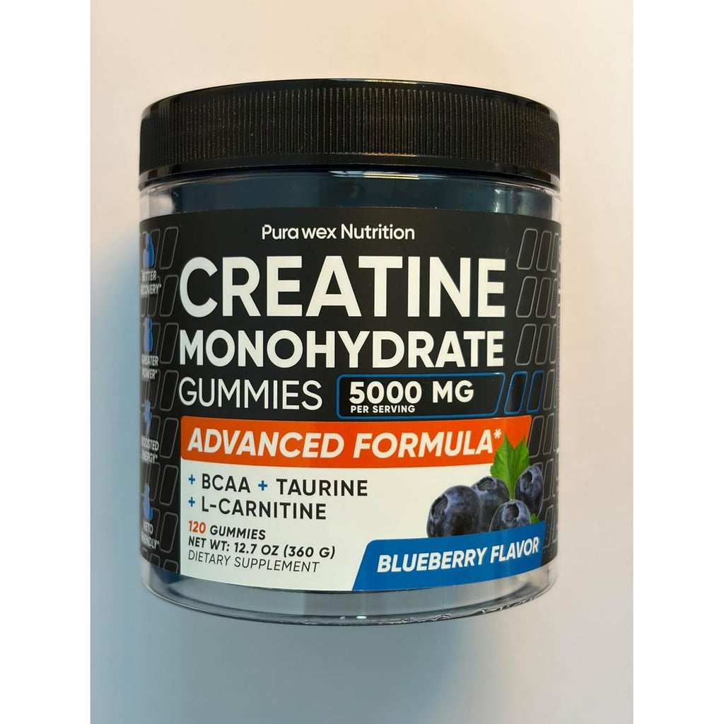 Creatine Monohydrate Gummies 5000Mg Complex for Men & Women - Pre Workout Creatine Chews for Muscle Growth, Strength & Energy, Sugar Free, Vegan, Blueberry Flavor - 120 Count