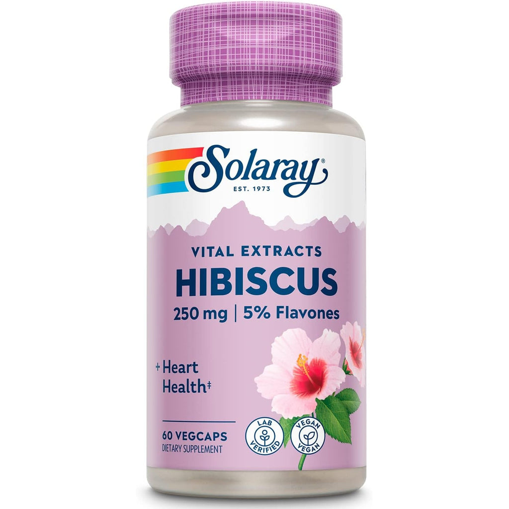 SOLARAY Hibiscus Flower Extract Sabdariffa Supplement - 250 Mg, Healthy Cardiovascular Function Support for Men and Women, Non-Gmo, Vegan Capsules - 60 Count Vegcaps