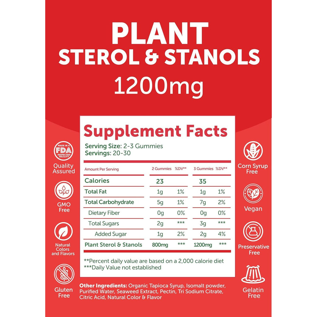 Lunakai USA Made Super Chol Gummies – 1200Mg Plant Sterols & Stanols for Natural Cholesterol Support – Daily Phytosterol Supplement for Adults, 60Ct
