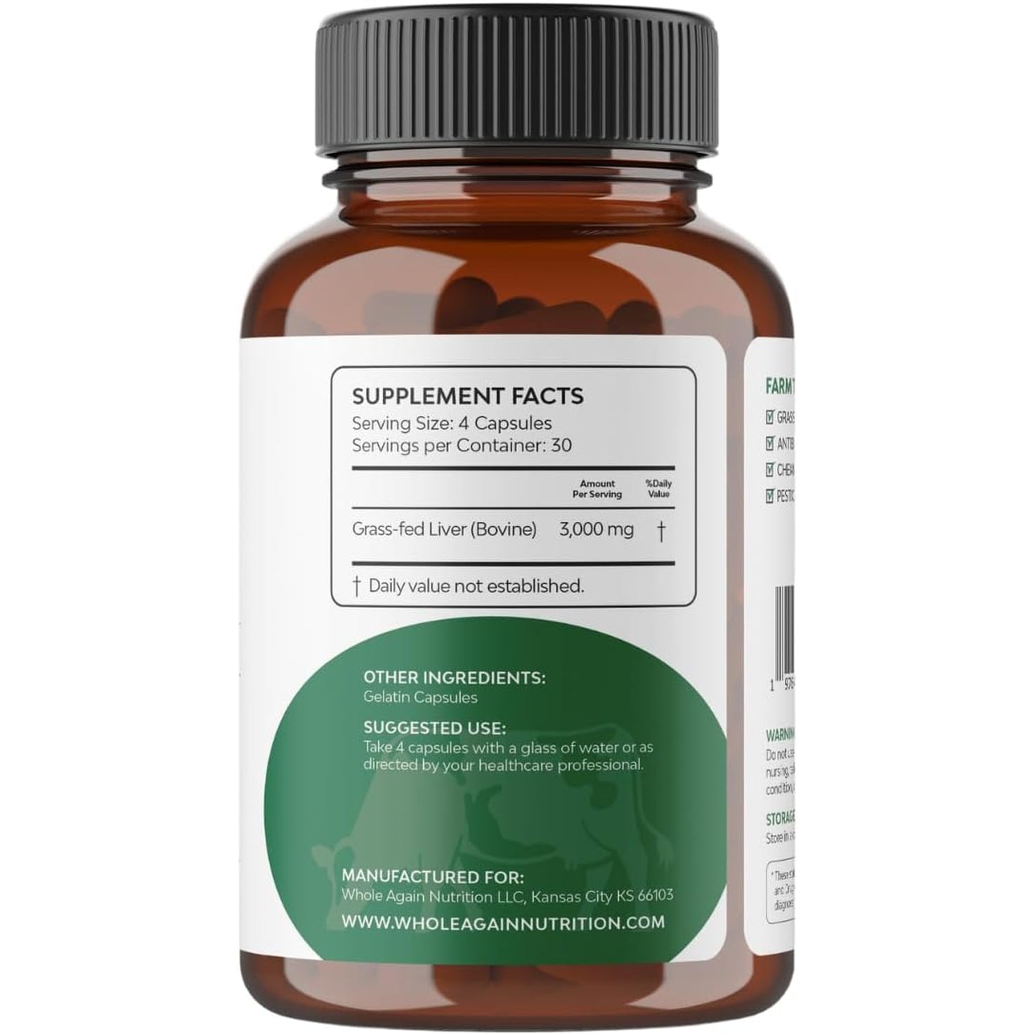 Grass Fed Beef Liver Capsules - 100% Pasture Raised - No Fillers or Flow Agents - 120 Count 3,000Mg Serving - 30-Day Supply - Iron and Energy - Grass Fed Desiccated Liver Supplement