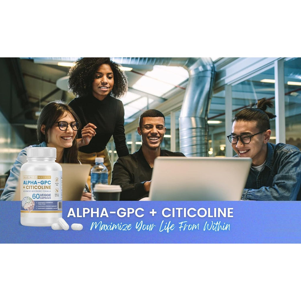 Alpha GPC + Citicoline 60 Ct, 1600Mg Concentrated Formula- 99%+Highly Purified & Bioavailable Nootropic-Cognitive Enhancer, Supports Memory, Brain Function, Boosts Focus, Mood & Energy
