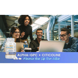 Alpha GPC + Citicoline 60 Ct, 1600Mg Concentrated Formula- 99%+Highly Purified & Bioavailable Nootropic-Cognitive Enhancer, Supports Memory, Brain Function, Boosts Focus, Mood & Energy