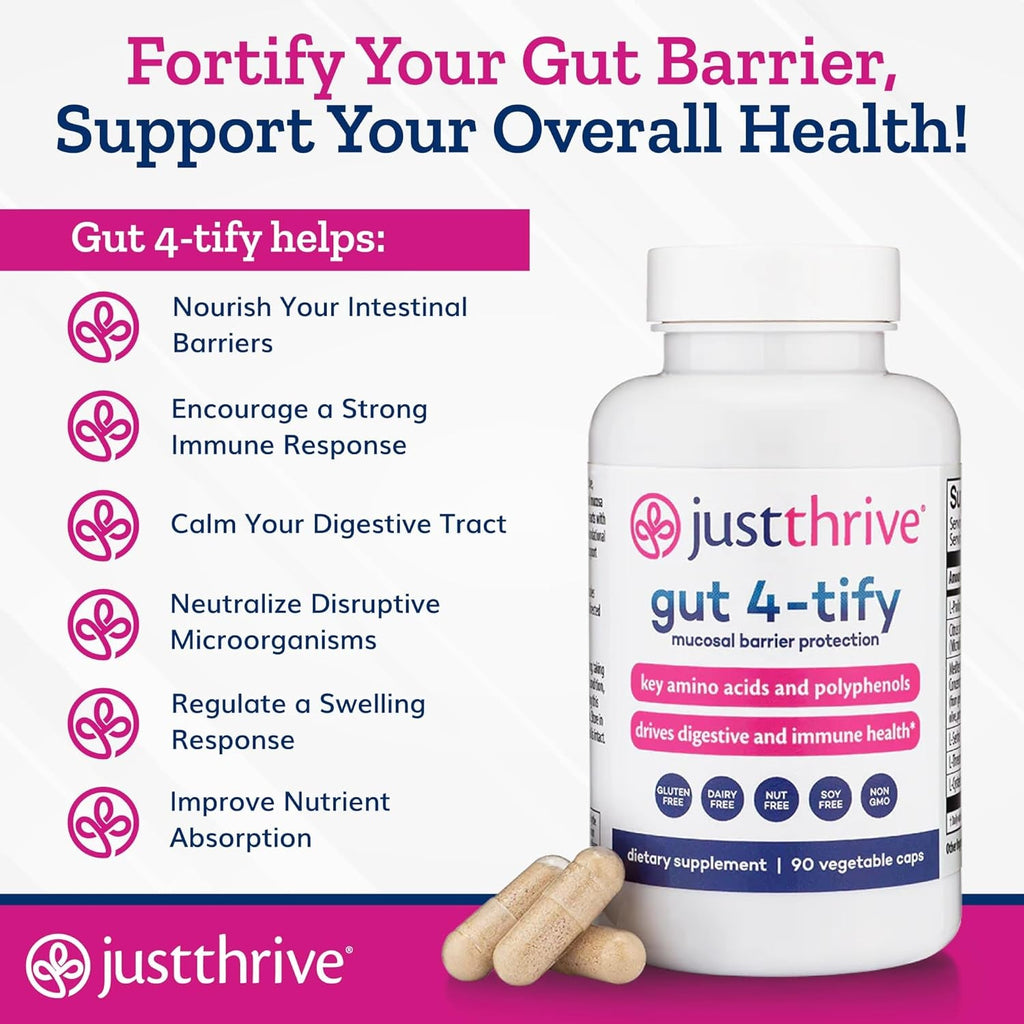 Just Thrive Gut 4-Tify - Gut Health Supplements for Women and Men - anti Bloat, 90 Vegetable Capsules