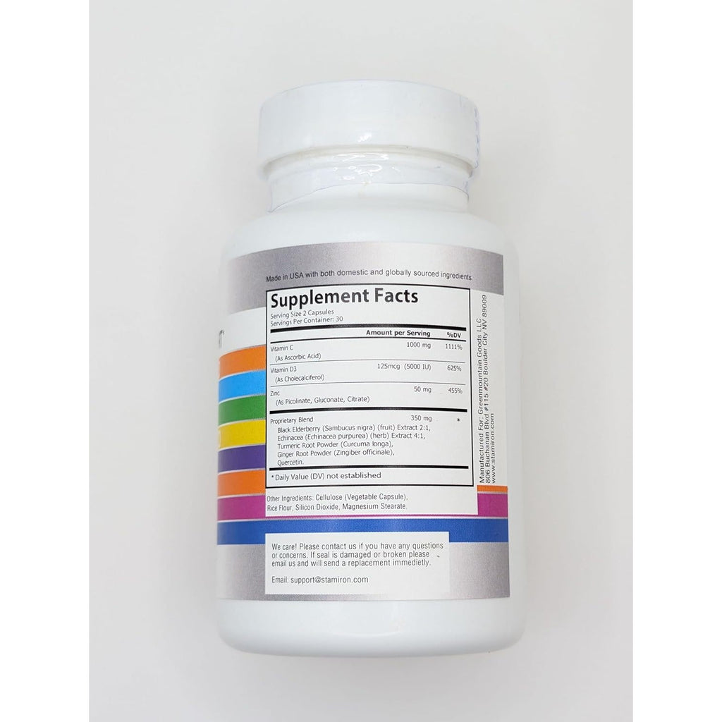 8 in 1 Immune Support with Quercetin Zinc 50Mg Vitamin C 1000Mg Vitamin D3 5000 IU and Elderberry Echinacea Ginger for Adults Kids - VIT D Supplement Veg Capsules