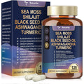 25-In-1 Sea Moss Black Seed Oil Ashwagandha Ginger Shilajit Supplement, Sea Moss Capsules Pro with Bladder Burdock Ceylon Cinnamon Berberine ACV Manuka VIT C & D3 for Men Women, 120 Vegan Caps