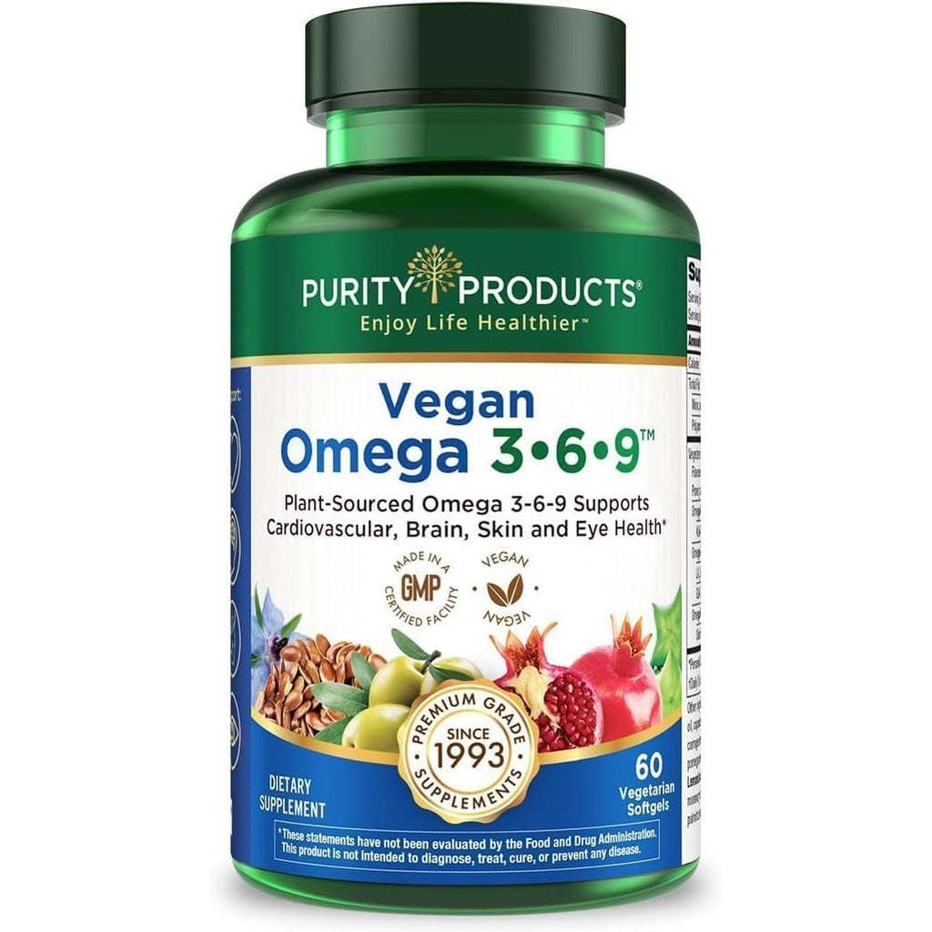 Purity Products Omega 3-6-9 Vegan and Vegetarian Formula - “5 in 1” Essential Fatty Acid Complex - Scientifically Formulated Plant-Based Omega 3 6 9 Essential Fatty Acids (EFA) - from (60)