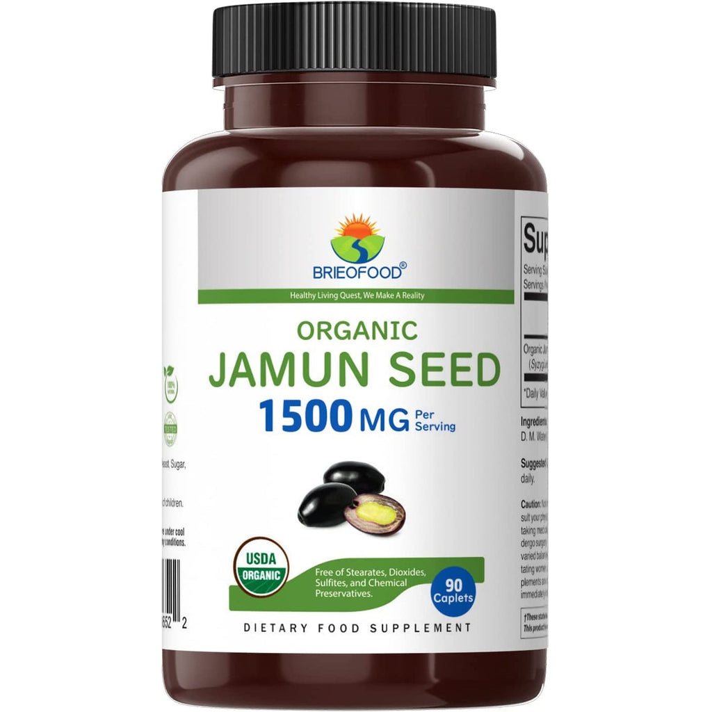 Brieofood Organic Jamun Seed 1500Mg, 45 Servings, Vegetarian, Gluten Free, 90 Vegetarian Tablets