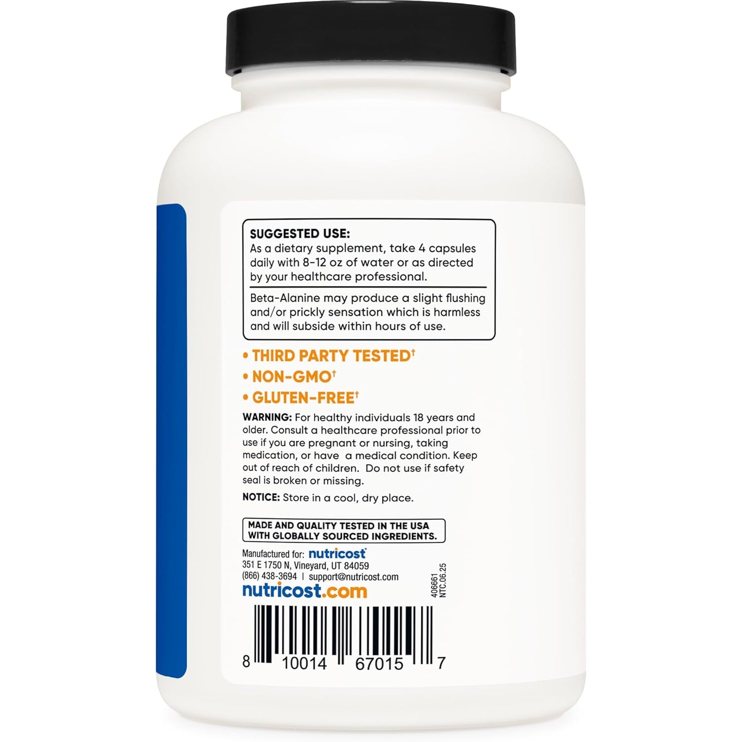 Nutricost Beta-Alanine Capsules 3400Mg, 240 Capsules (60 Serv) - Potent Beta Alanine, Gluten Free & Non-Gmo, 850Mg per Cap