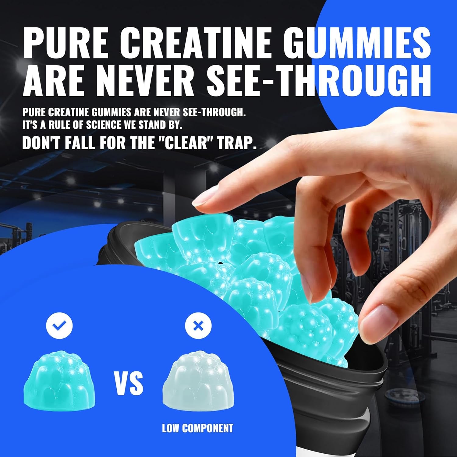 Natures Aid NSF Certified Creatine Gummy 5G - Creatine Monohydrate Gummies – Pre-Workout Energy & Muscle Growth Support for Men & Women | Blueberry Electrolyte Gummies (135 Count)