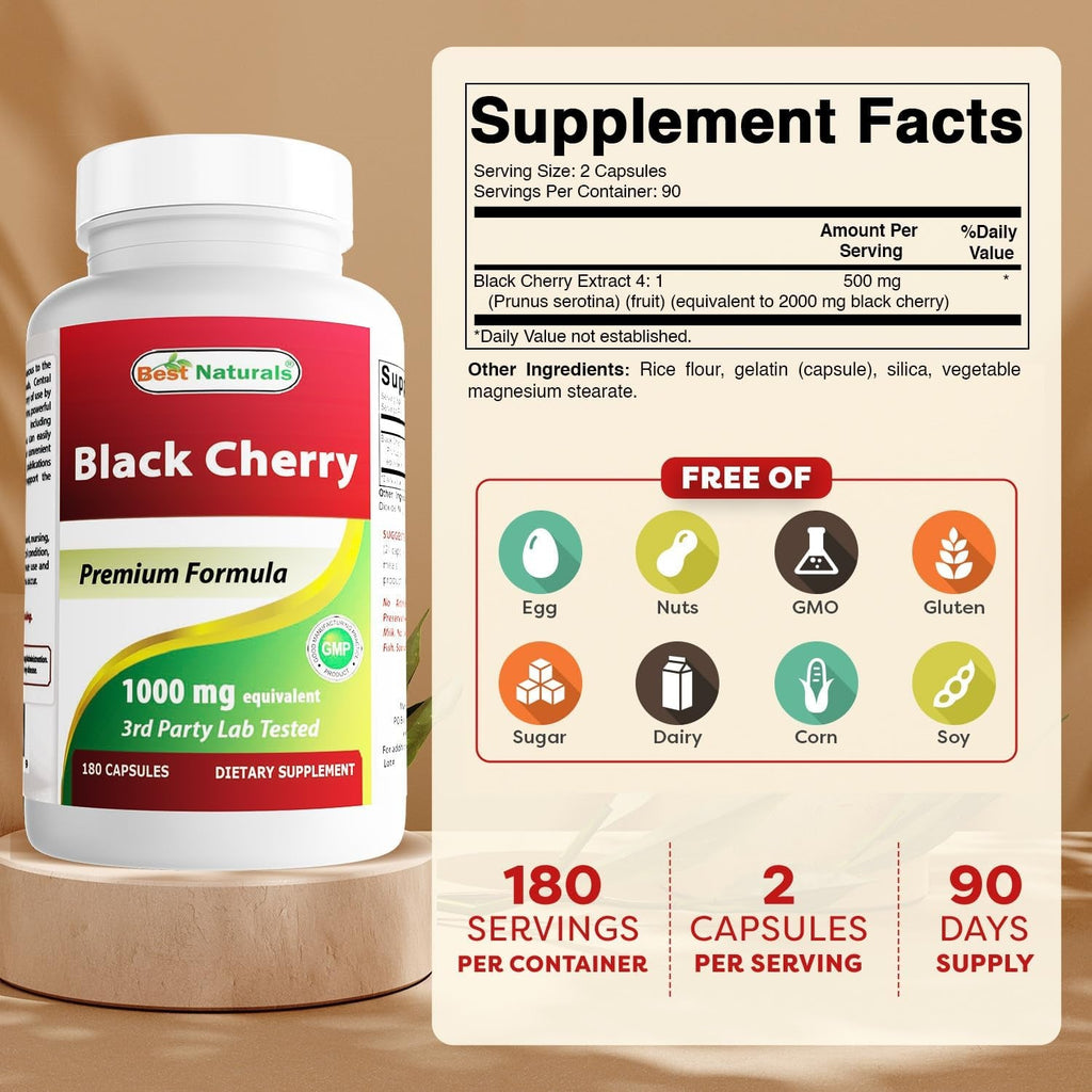Best Naturals Black Cherry 1000 Mg Capsule, 180 Count