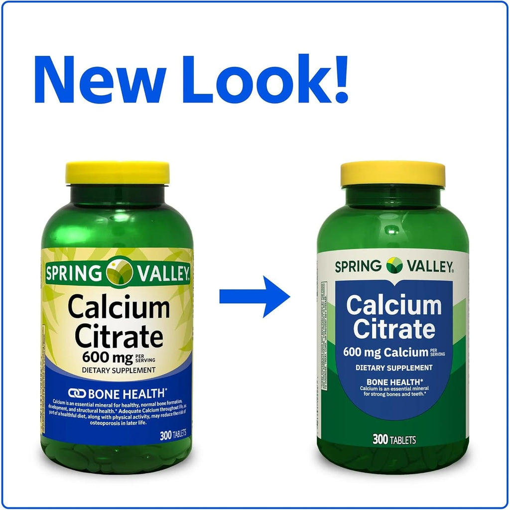 Spring Valley Calcium Citrate 600 Mg, 300 Tablets - Bone & Joint Health + STS Sticker.
