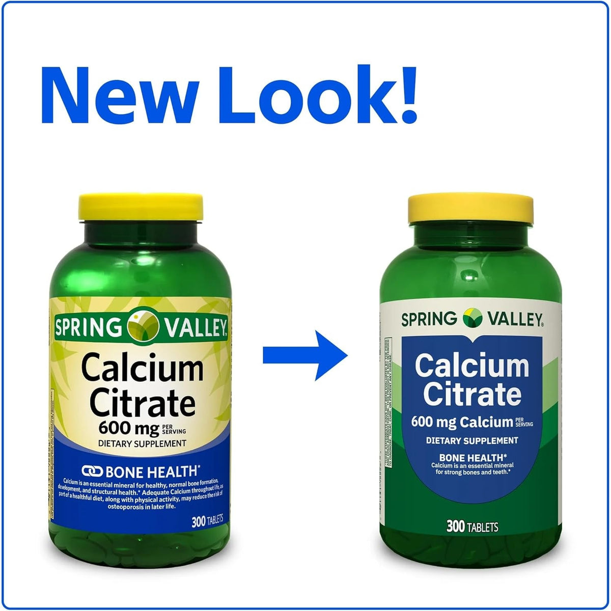 Spring Valley Calcium Citrate 600 Mg, 300 Tablets - Bone & Joint Health + STS Sticker.