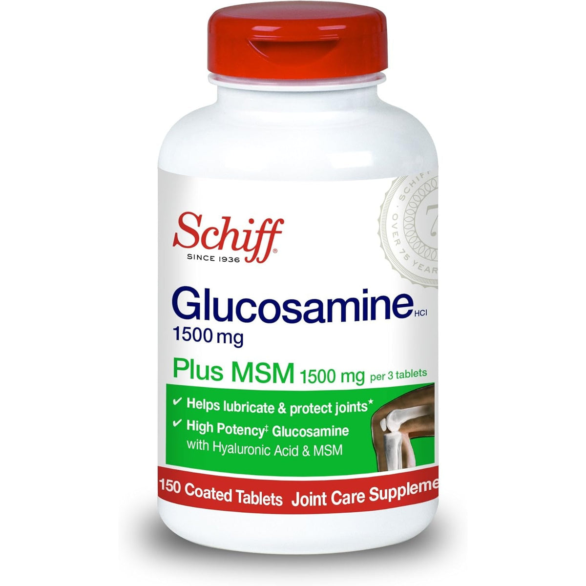 Schiff Glucosamine 1500Mg plus MSM 1500Mg and Hyaluronic Acid, 150 Tablets - Joint Supplement