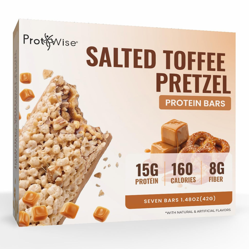 Protiwise – Salted Toffee High Protein 15G Bar | Low Calorie, Weight Loss, Diet, Keto Friendly, Hunger Control, Meal Replacement | Gluten Free, Low Fat, Low Sugar (7/Box)