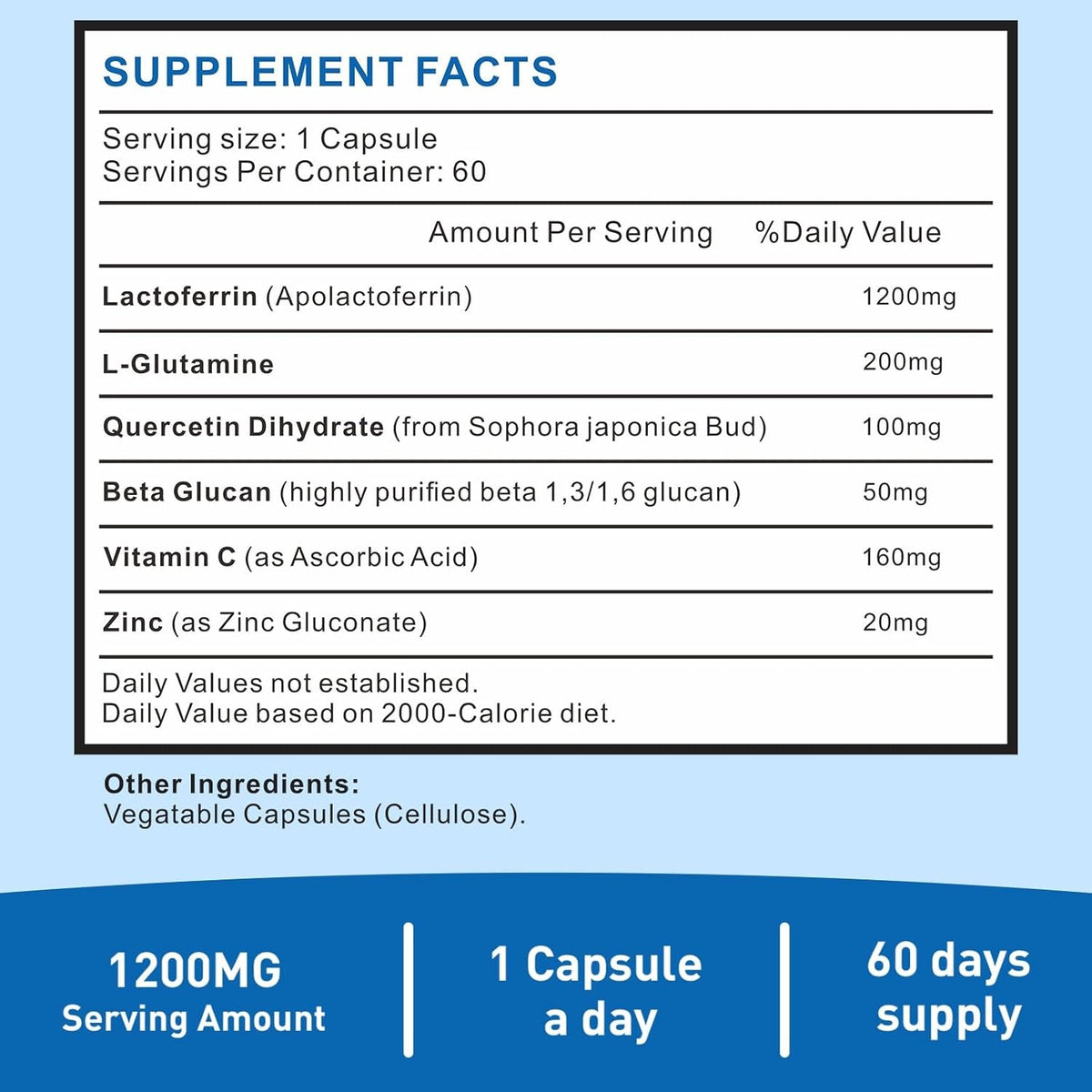 Lactoferrin Supplement 1200Mg for Healthy Immune Support-Gluten-Free, Vegetarian - 60 Softgels