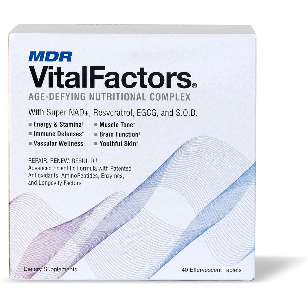 MDR Vitalfactors NAD+ Anti-Aging Drink Mix – Doctor Formulated Effervescent Tablets with Resveratrol, SOD, B12 & D3 – Supports Energy, Cellular Health & Vitality – 40 Tablets, Trusted since 1984