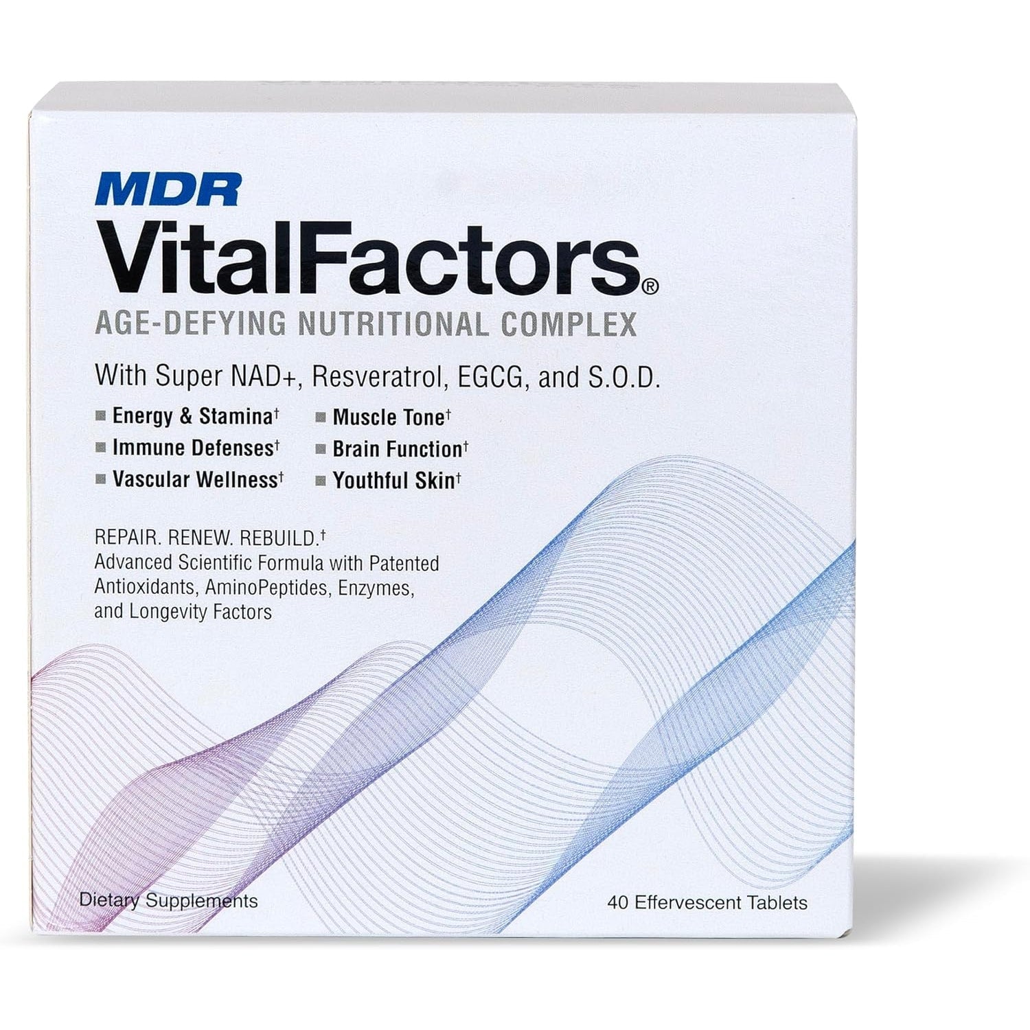 MDR Vitalfactors NAD+ Anti-Aging Drink Mix – Doctor Formulated Effervescent Tablets with Resveratrol, SOD, B12 & D3 – Supports Energy, Cellular Health & Vitality – 40 Tablets, Trusted since 1984