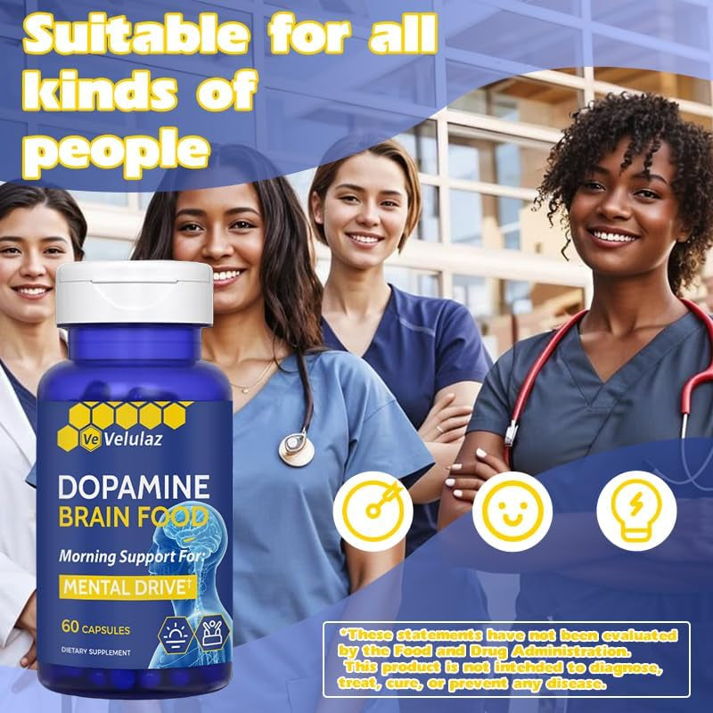 Dopamine Brain Nutritional Supplement - Dopamine &Magnesium Complex Formula for Concentration Support, Morning Mental Drive & Focus - Allergen-Free Mental Clarity Supplement, Professional Packaging