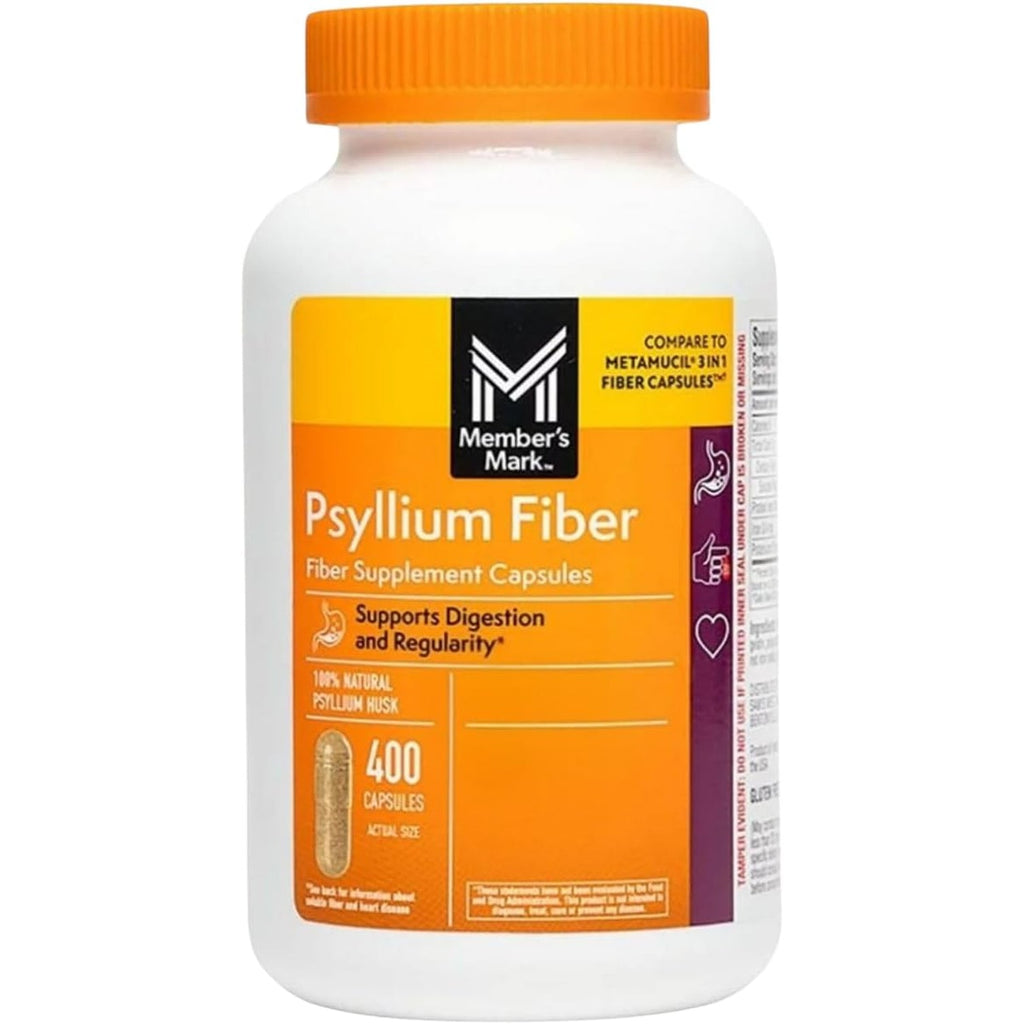 Member'S Mark 100% Natural Psyllium Husk Fiber Capsules, Digestive Health, 400 Count (Pack of 1)