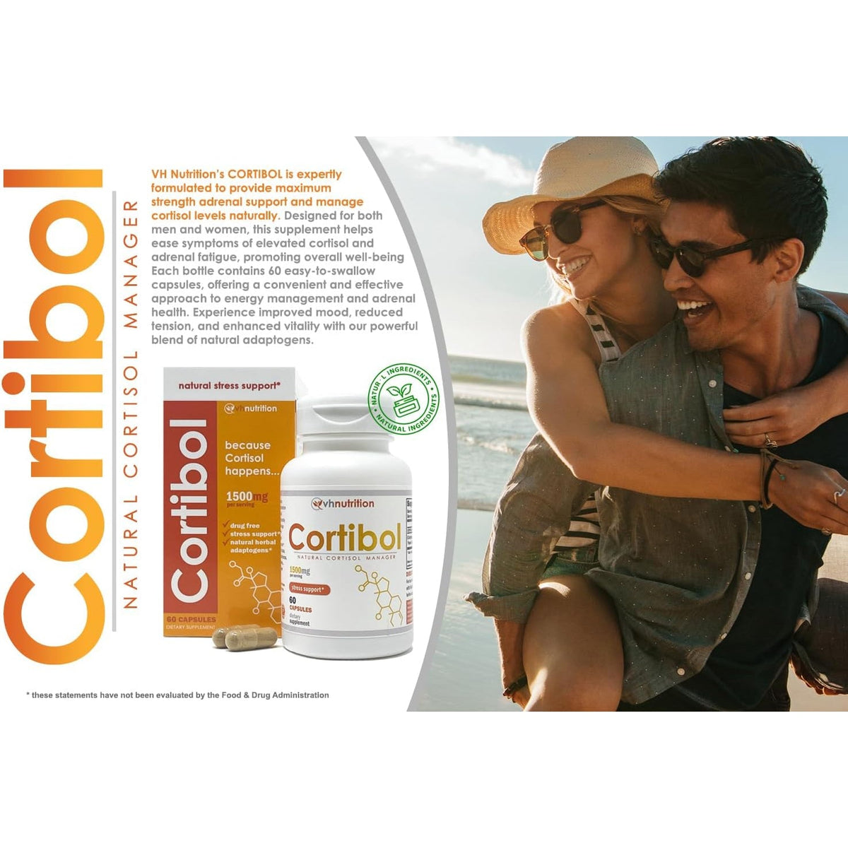 VH Nutrition CORTIBOL | Cortisol Manager* Supplement | Maximum Strength Adrenal Support* for Men and Women | Rhodiola, Cordyceps, and Eleuthero | 60 Capsules