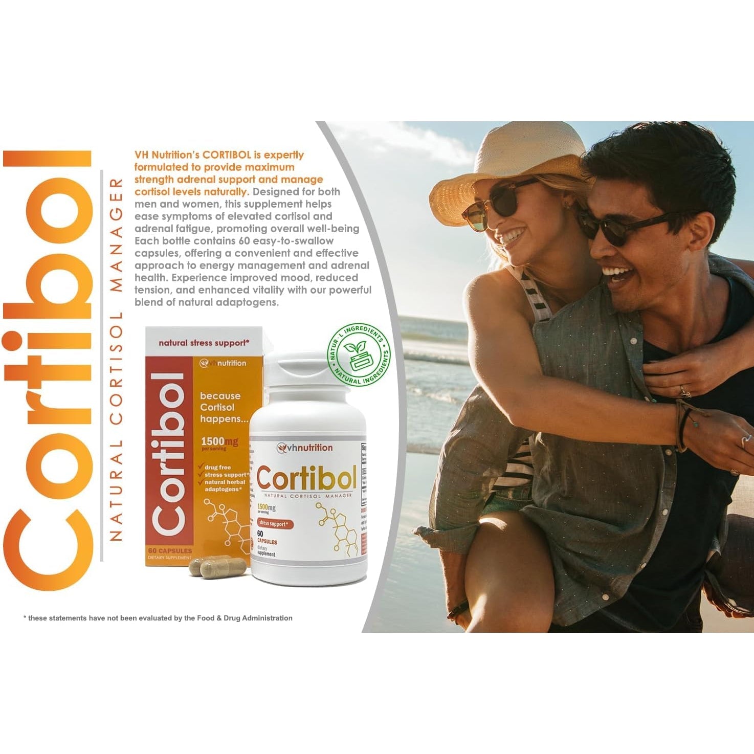VH Nutrition CORTIBOL | Cortisol Manager* Supplement | Maximum Strength Adrenal Support* for Men and Women | Rhodiola, Cordyceps, and Eleuthero | 60 Capsules