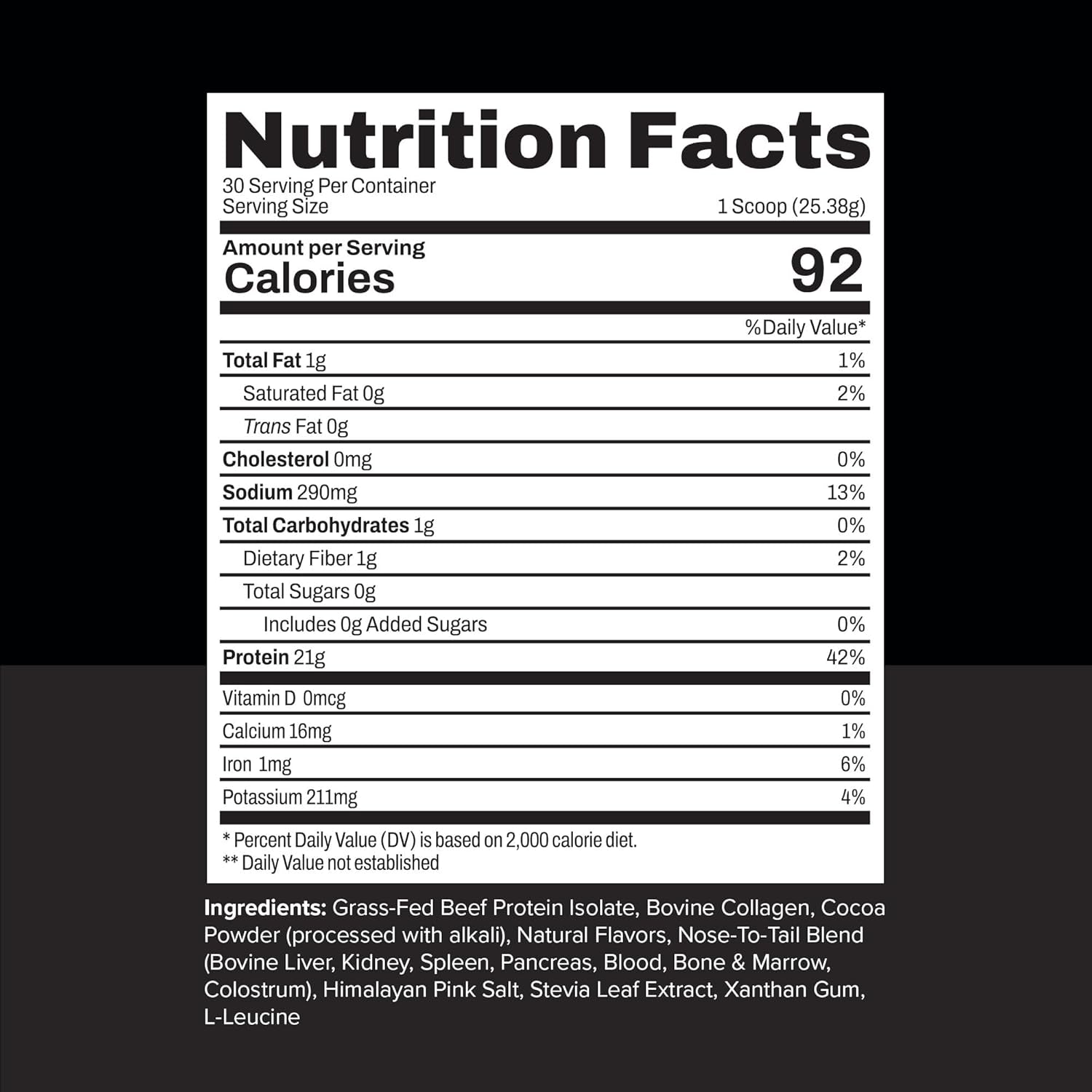 Noble All-In-One Chocolate Protein Powder, 21G Grass-Fed Beef Protein & Collagen, Colostrum & Organ Blend, Whey-Free, Seed Oil-Free, Zero-Carb, 30 Servings (1.75Lbs)