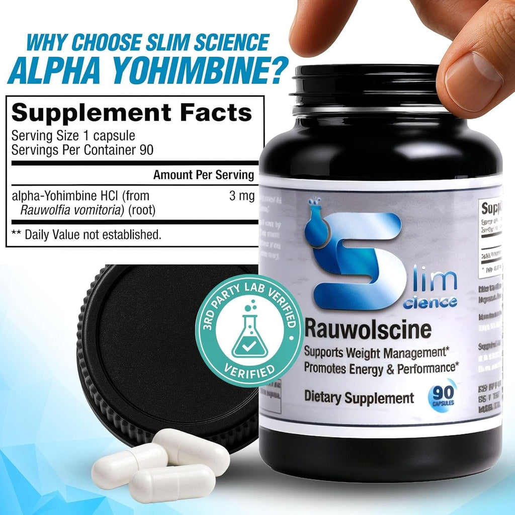 Rauwolscine Yohimbine HCL Dietary Supplement - 3Mg per Capsule, 90 Capsules Once a Day | Supports Energy, Focus, Performance and Healthy Metabolism