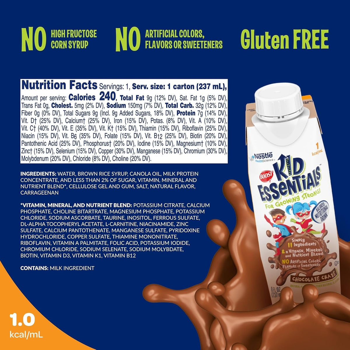 BOOST KID ESSENTIALS 1.0, Chocolate Craze 24 X 8 Fl Oz Carton
