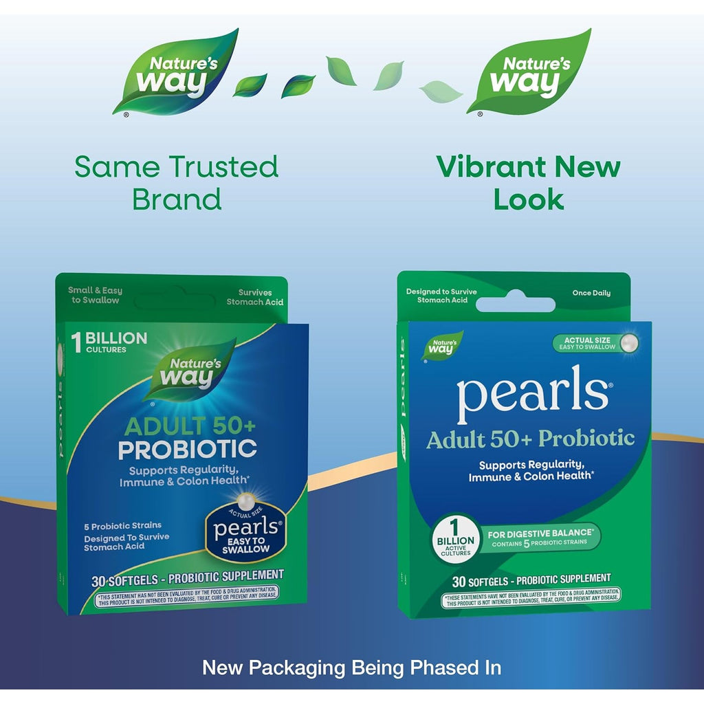Nature'S Way Pearls Adult 50+ Probiotic, Probiotics for Digestive Health* Supports Regularity, Immune & Colon Health*, 1 Billion Cultures, No Refrigeration Needed, 30 Softgels