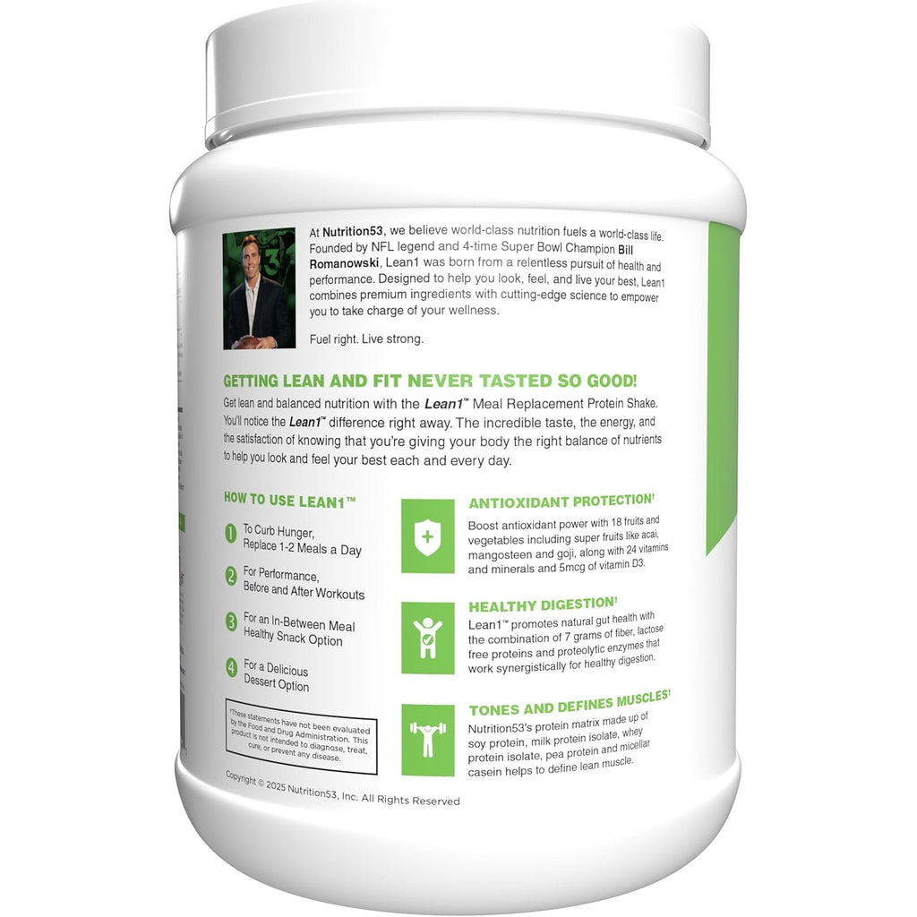Lean1 Meal Replacement Protein Shake, Strawberry Flavor, 15 Serving Tub