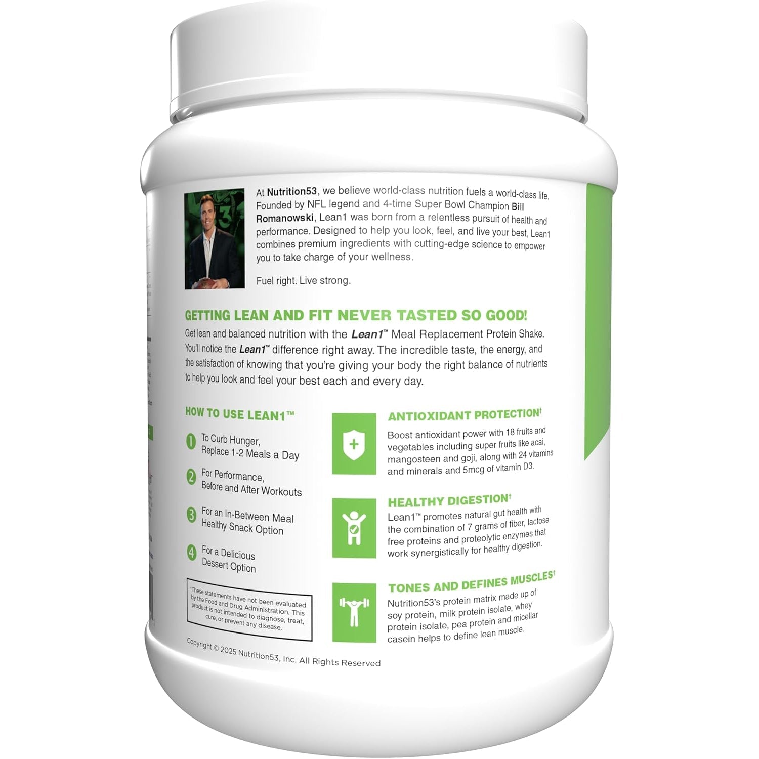 Lean1 Meal Replacement Protein Shake, Strawberry Flavor, 15 Serving Tub